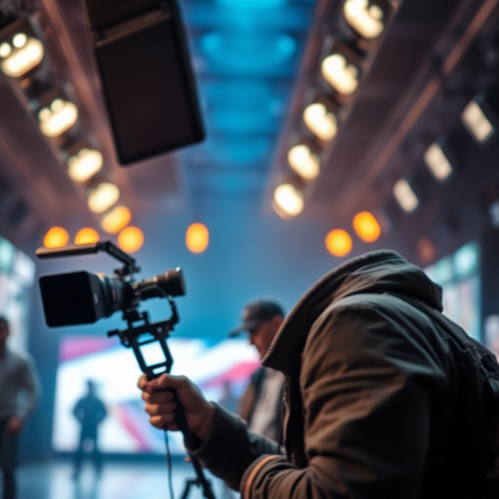 Cinematic hero background showing movie production lights